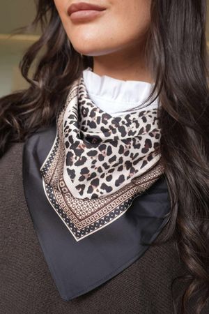Leopard & Tile Border Triangle Silk Neckerchief Black